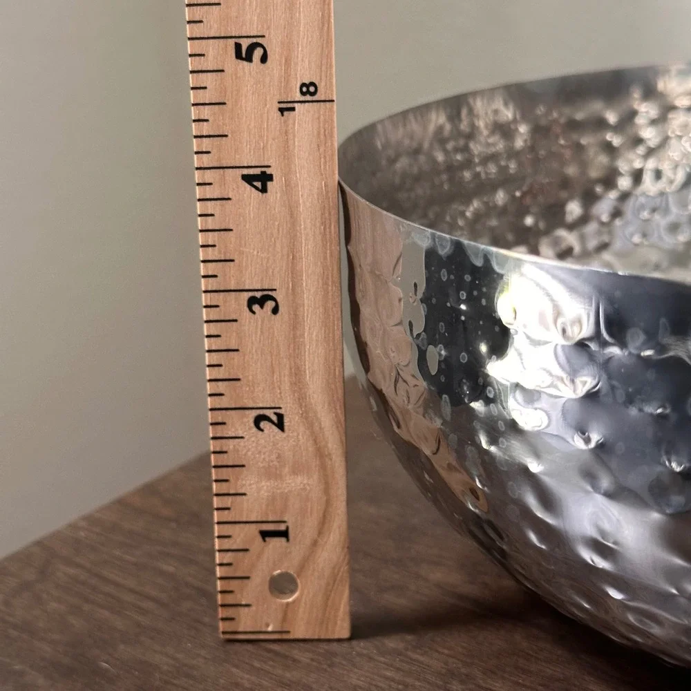 Hammered Silver Metal Serving Bowl with Gold Floral Branch Handle Made in India